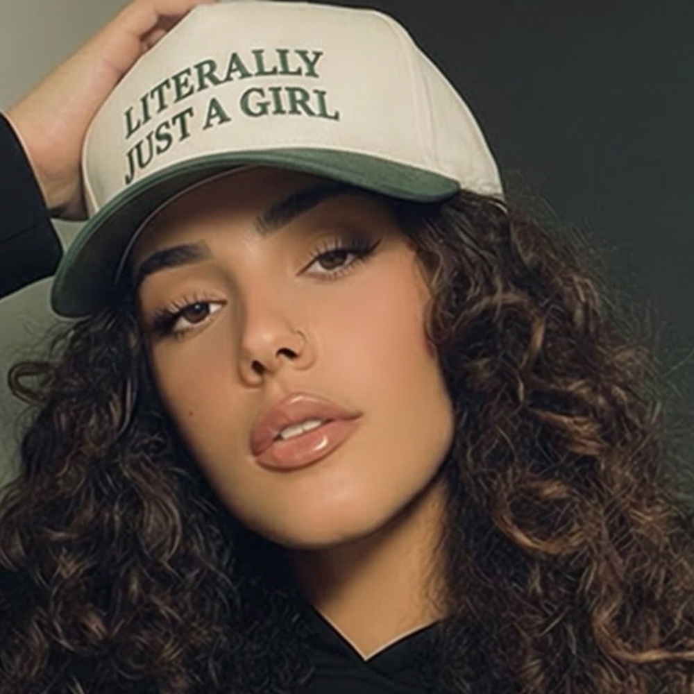 ZENANA | NEW Literally Just A Girl Beige & Forest Green Baseball Cap OSFA